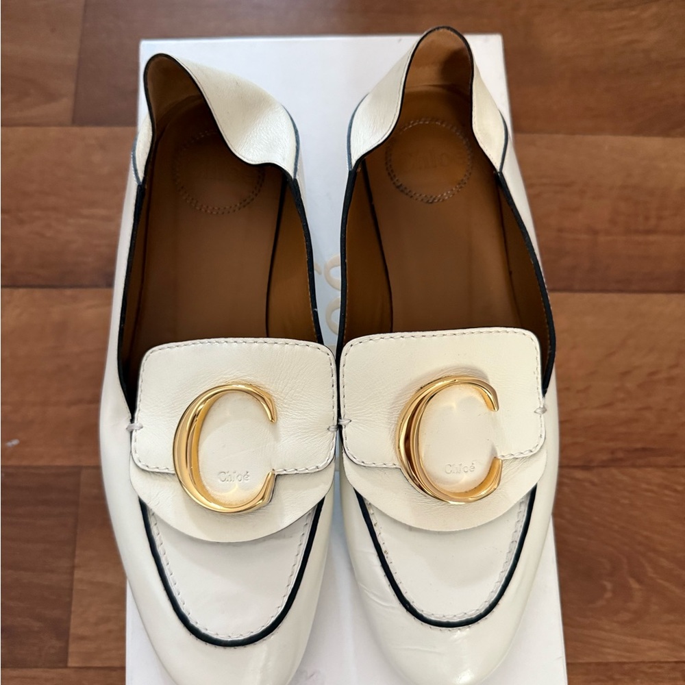Chloe White and Gold Flats with Signature Elegance